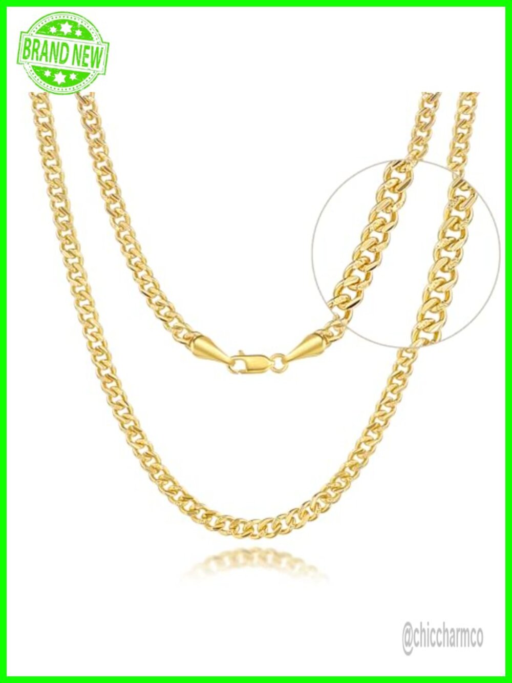 14k Gold Chain Necklace 3.6mm Cuban Link 22in Lobster Clasp Unisex